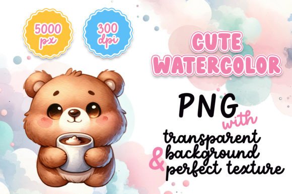 Download Cute Watercolor Bear with Hot Cocoa - Watercolor bear Collection