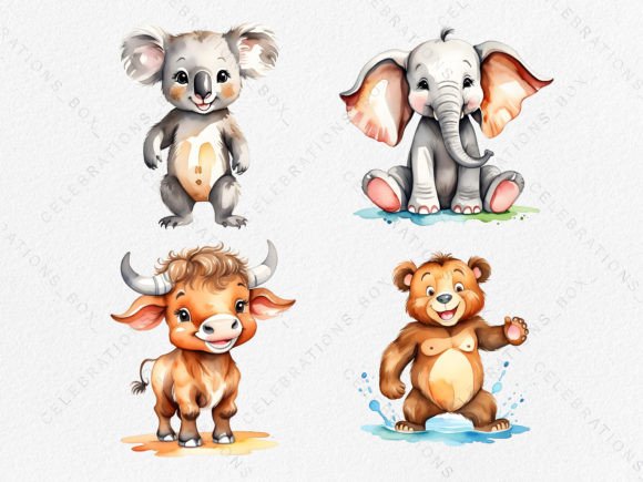 Download Watercolor Bear Koala Buffalo Elephant - Watercolor bear Collection
