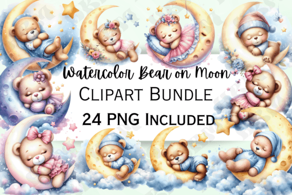 Download Watercolor Bear on Moon Clipart - Watercolor bear Collection