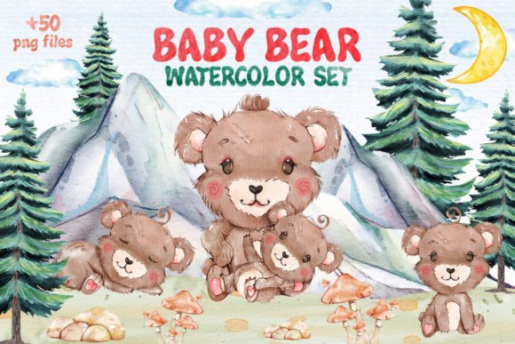 Download +50 Watercolor Bear Clipart Set - Watercolor bear Collection