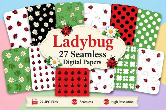 Download Ladybug Seamless Pattern Digital Bundle - Premium Resources