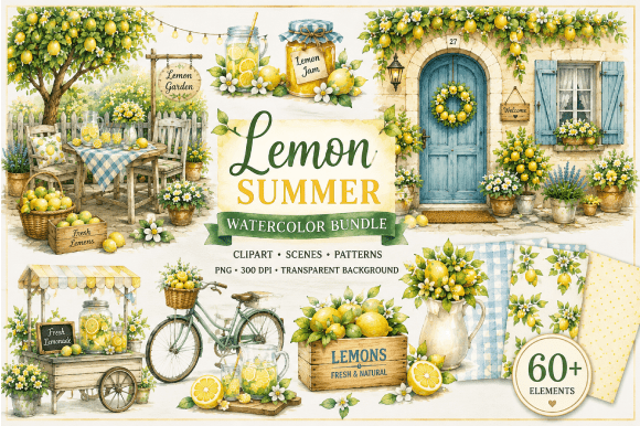 Download Lemon Summer Watercolor Bundle - Premium Resources