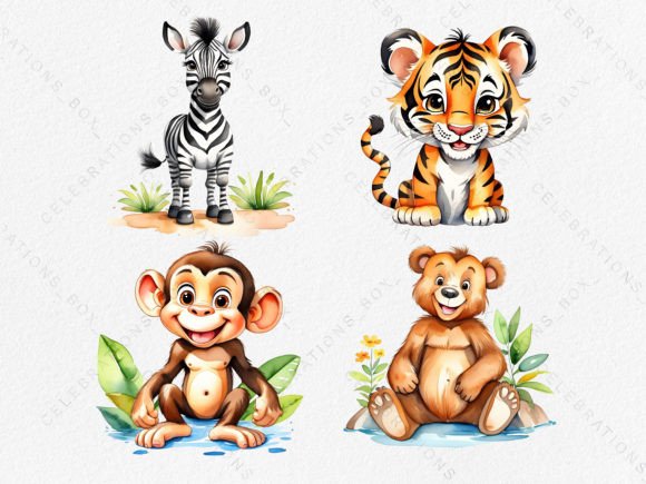 Download Watercolor Bear Tiger Zebra Monkey PNG - Watercolor bear Collection